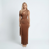 Satin One Shoulder Maxi Dress Bodycon1