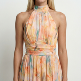 Watercolour Halter Maxi Dress – Relaxed Fit, Open Back, Summer Holiday