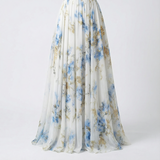 Blue White Gold Floral Maxi Dress – Relaxed Fit, Round Neck, Summer Casual