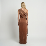 Satin One-Shoulder Maxi Dress – Bodycon Fit, Draped Detail, Evening Formal Party