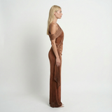 Satin One-Shoulder Maxi Dress – Bodycon Fit, Draped Detail, Evening Formal Party