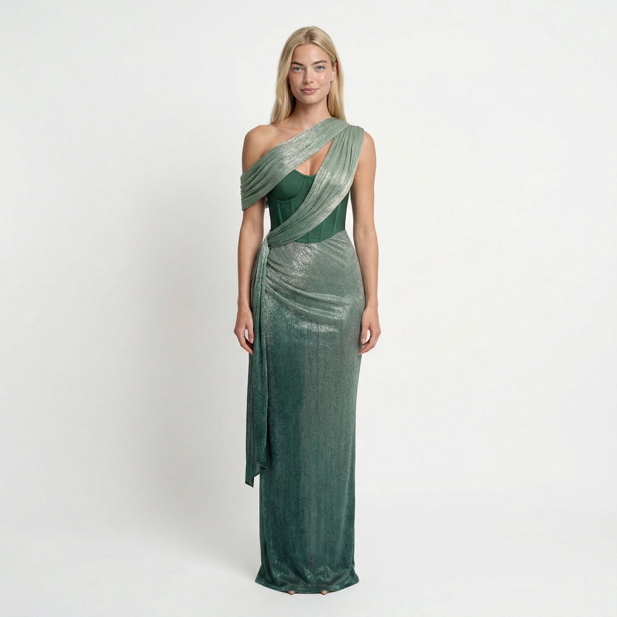 Satin One Shoulder Maxi Dress Bodycon2