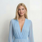 Blue White Gold Floral Maxi Dress – Relaxed Fit, Round Neck, Summer Casual