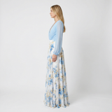 Blue White Gold Floral Maxi Dress – Relaxed Fit, Round Neck, Summer Casual
