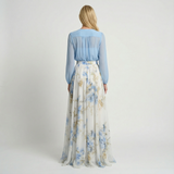 Blue White Gold Floral Maxi Dress – Relaxed Fit, Round Neck, Summer Casual
