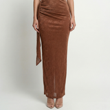 Satin One-Shoulder Maxi Dress – Bodycon Fit, Draped Detail, Evening Formal Party